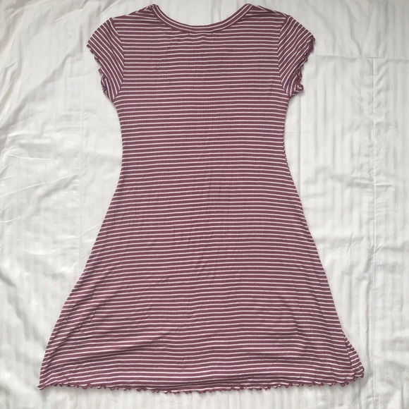 SOLD Forever 21 Mauve Striped Lettuce Edge Dress - Picture 2 of 5